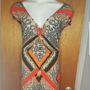 Roaman's Printed V-Neck Short Sleeve Dress 3X